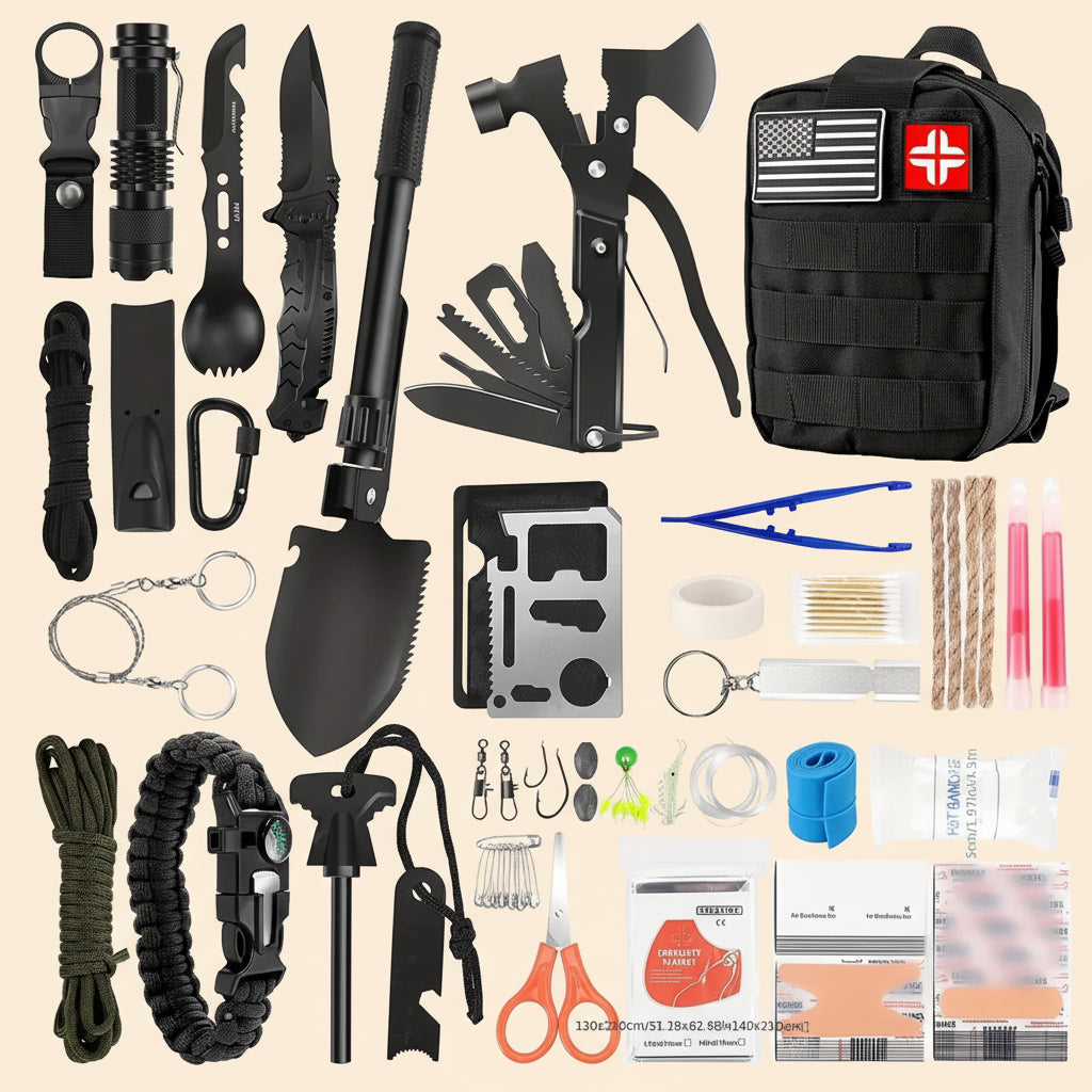 142-Piece Emergency Survival Kit - Complete Tactical and Medical Equipment