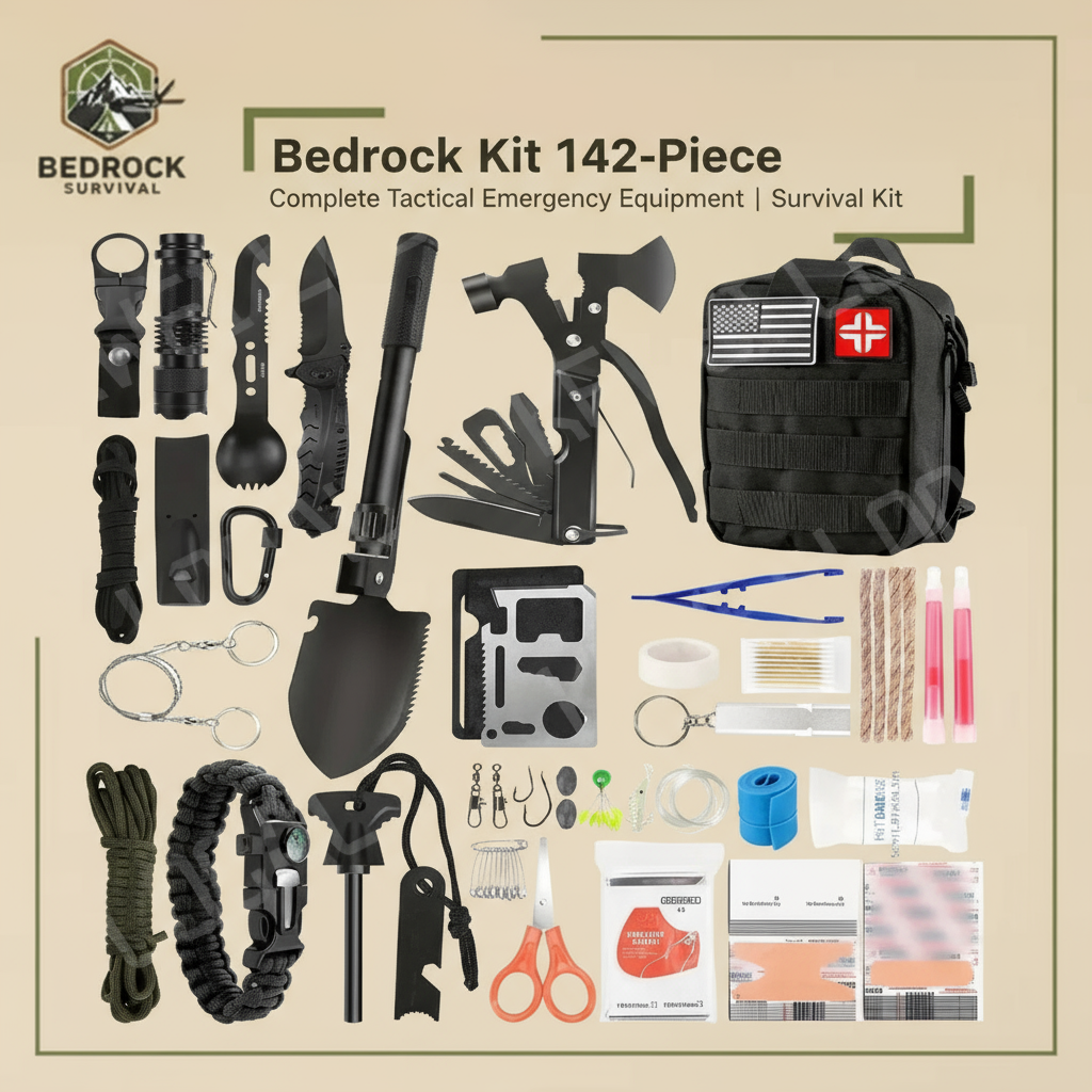 Bedrock 142-Piece Survival Kit - Complete Tactical Emergency Equipment