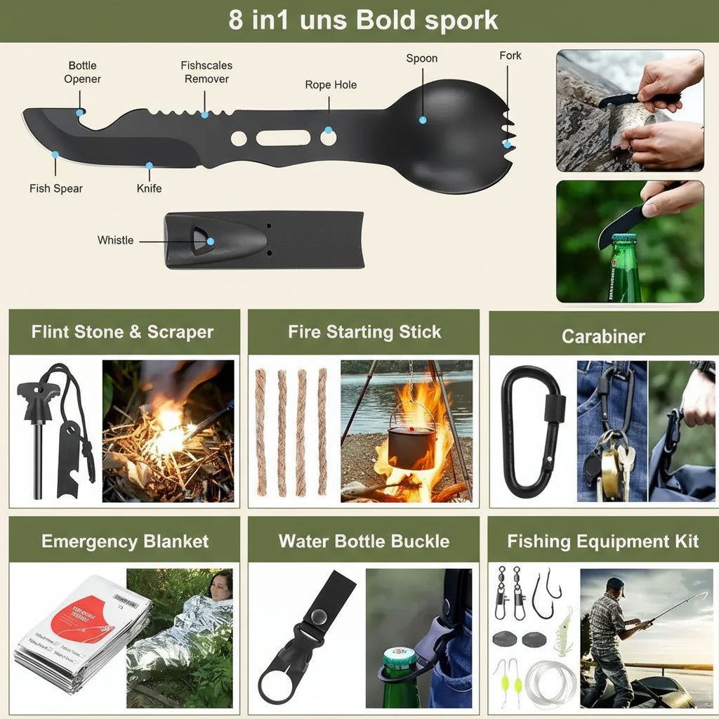 Bedrock Survival Kit 142-Piece - Tactical Tools and Emergency Gear Display