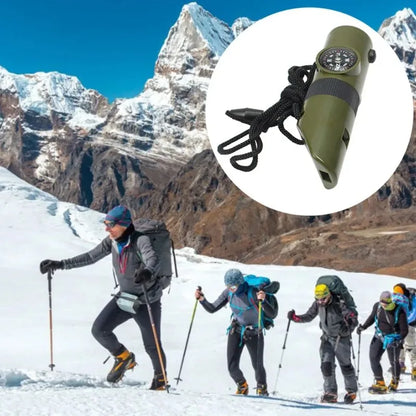 7-in-1 Survival Whistle - Emergency Tool with Compass, LED Light, Thermometer & Mirror