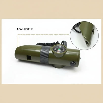 7-in-1 Survival Whistle - Emergency Tool with Compass, LED Light, Thermometer & Mirror