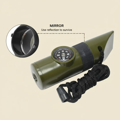 7-in-1 Survival Whistle - Emergency Tool with Compass, LED Light, Thermometer & Mirror