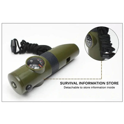 7-in-1 Survival Whistle - Emergency Tool with Compass, LED Light, Thermometer & Mirror