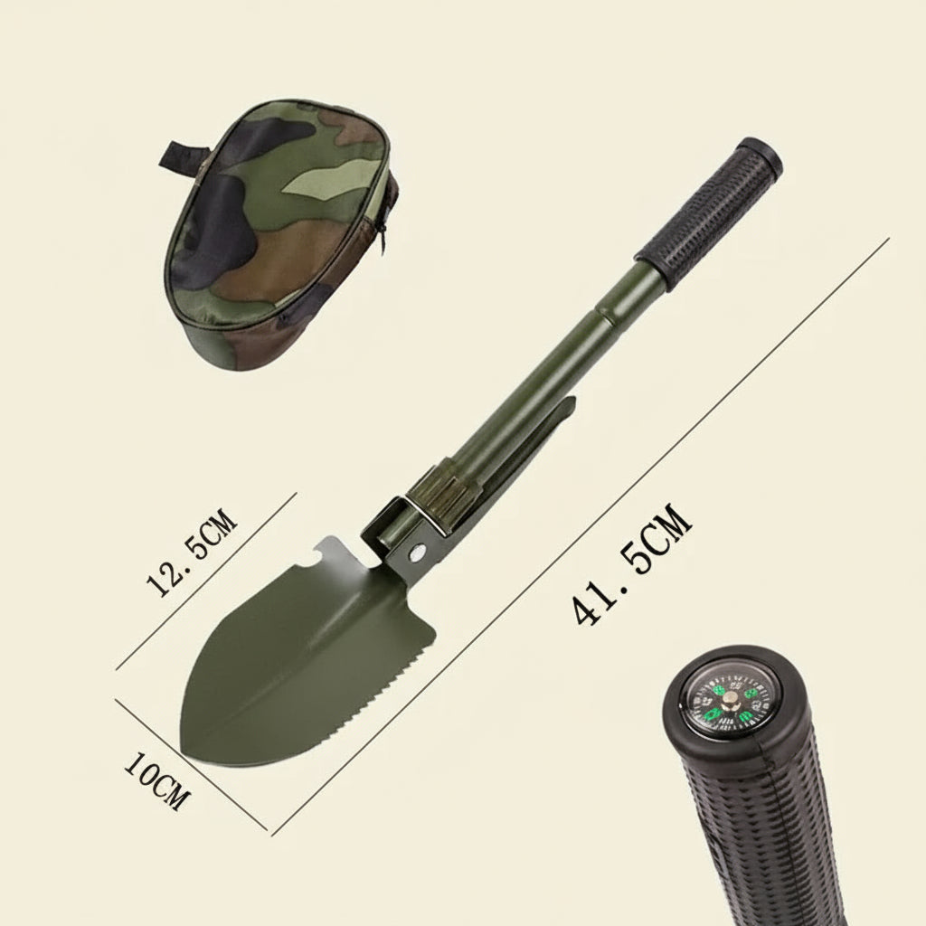 Folding Military Shovel - Portable Camping Survival Tool with Compass & Storage Bag