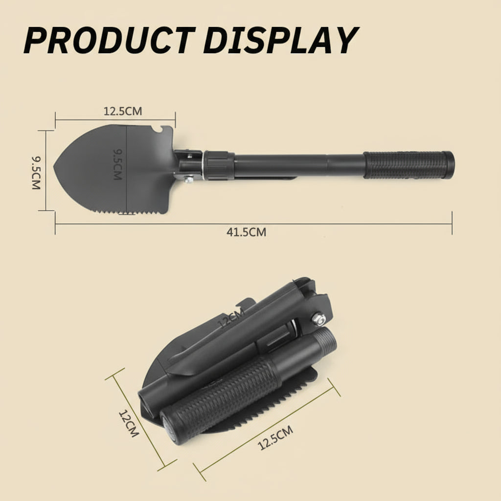 Folding Military Shovel - Portable Camping Survival Tool with Compass & Storage Bag