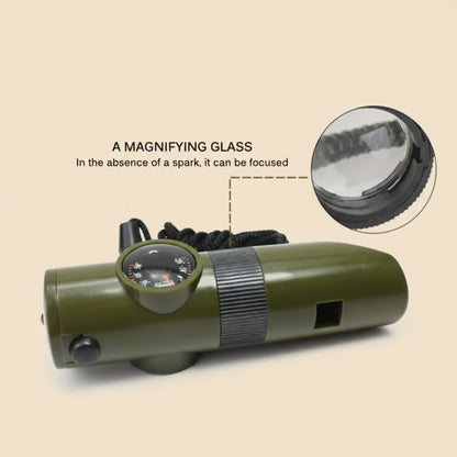 7-in-1 Survival Whistle - Emergency Tool with Compass, LED Light, Thermometer & Mirror