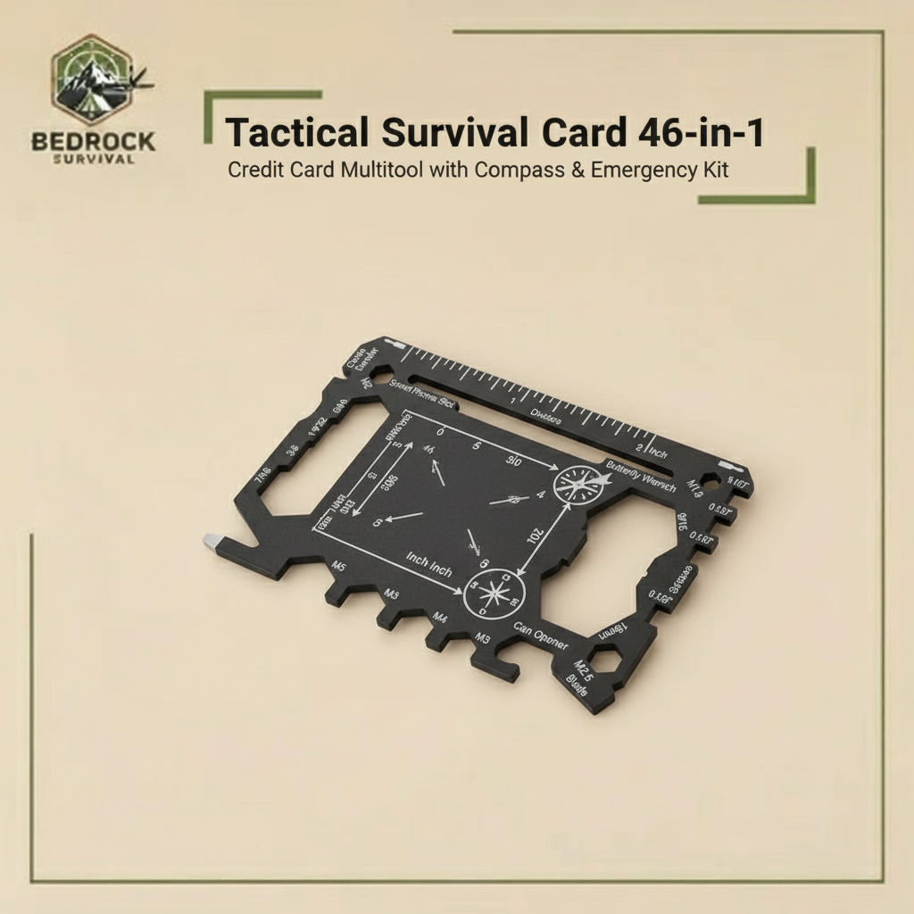 Tactical Survival Card 46-in-1 Credit Card Size EDC Multitool with Compass